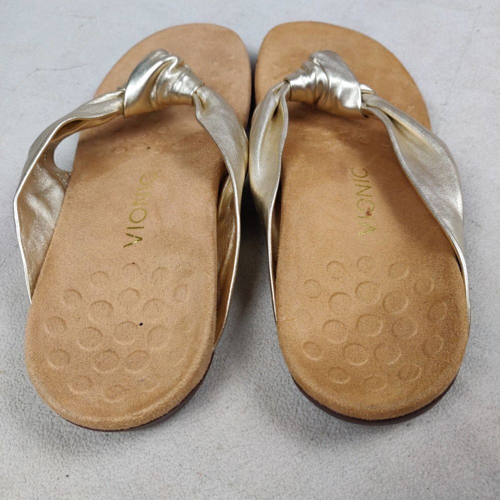 Vionic Sandals Size 9 Rest Pippa Metallic Gold Thong Strap Flats Comfort - Picture 4 of 6